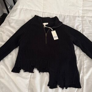 Buckle Black Ribbed Half-Zip Pullover